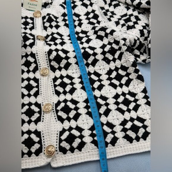 🆕 FARM Rio 🧿 NWT Patch Crochet Black & White Monochrome Button Up Jacket, Sz M - Picture 15 of 15